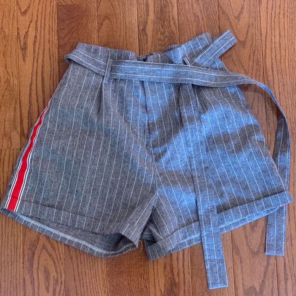 Pinstripe Shorts with Red Stripe Detail